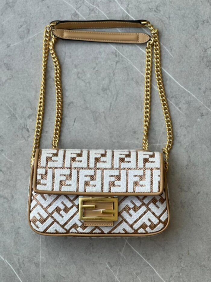Fendi Baguette Chain Midi fabric bag with FF motif 24cm - Image 1