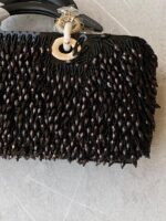 LADY D-JOY MEDIUM BAG BLACK FABRIC WITH FRINGED GLASS BEAD EMBROIDERY 26CM - Image 2