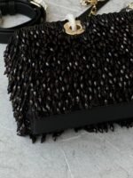 LADY D-JOY MEDIUM BAG BLACK FABRIC WITH FRINGED GLASS BEAD EMBROIDERY 26CM - Image 3