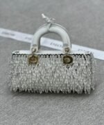 LADY D-JOY MEDIUM BAG BLACK FABRIC WITH FRINGED GLASS BEAD EMBROIDERY 22CM - Image 3